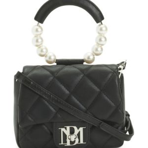 Badgley Mischka Vegan Leather Clutch Bag Pearl Handle Purse Crossbody NWT Black